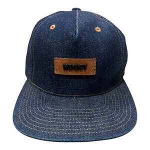 Hooey Denim Hat Leather Patch Front Leather Strap Back Dark Blue